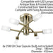 Semi Flush Ceiling Light Brass & Glass 6 Bulb Square Shade Dimmable Pendant Loops