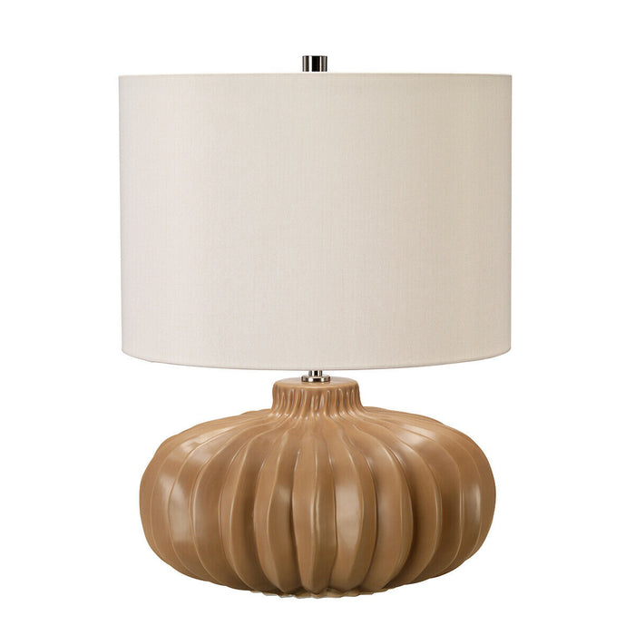 Table Lamp Ridged Pumpkin Shape Squat Base Ivory Faux Linen Shade LED E27 60W Loops