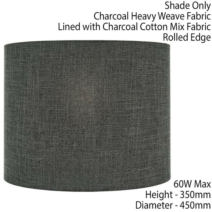 18" Straight Sided Drum Cylinder Lamp Shade Charcoal Heavy Weave Fabric Cover Loops