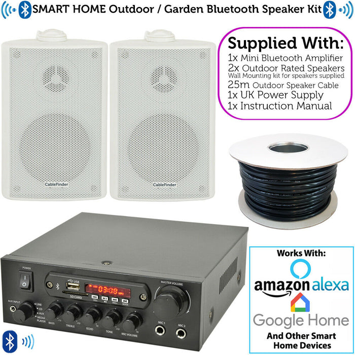 Outdoor Bluetooth Speaker Kit 2x White Karaoke Stereo Amp Garden BBQ Parties