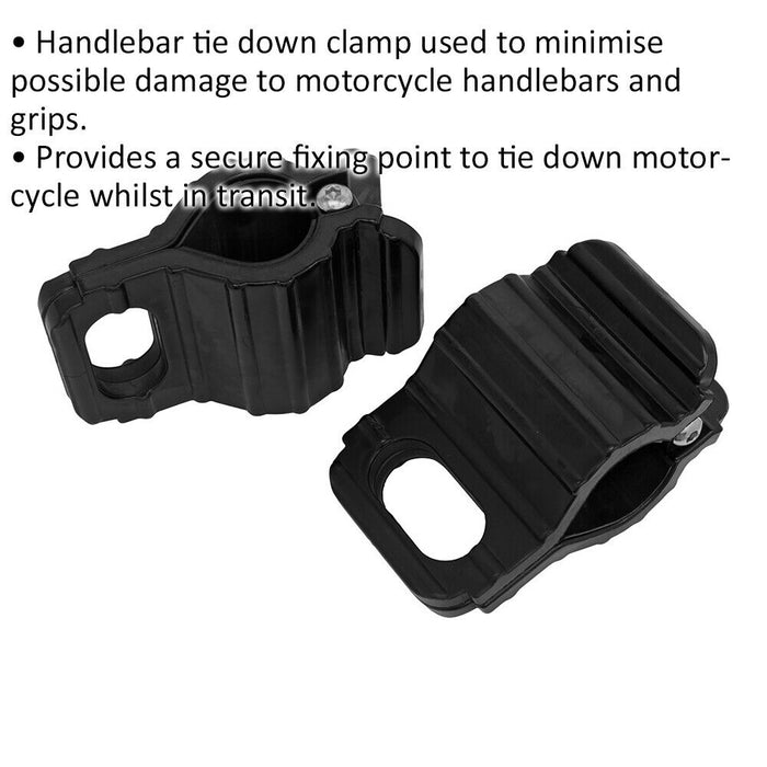 PAIR Motorcycle Handlebar Tie Down Clamps - Ratchet Strap Transport Anchor Point Loops