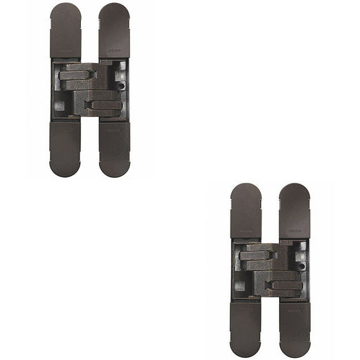 2x 160 x 32mm Concealed Heavy Duty Hinge Fits Unrebated Doors Bronze Plated Loops
