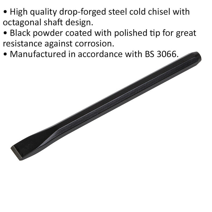 Drop Forged Steel Cold Chisel - 19mm x 250mm - Octagonal Shaft - Metal Chisel Loops
