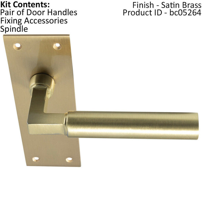 PAIR Round Bar Handle on Slim Latch Backplate 150 x 50mm Satin Brass Loops