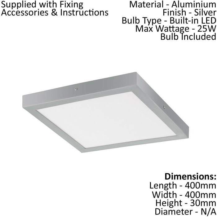 2 PACK Wall / Ceiling Light Silver 400mm Square Surface Mounted 25W LED 3000K Loops