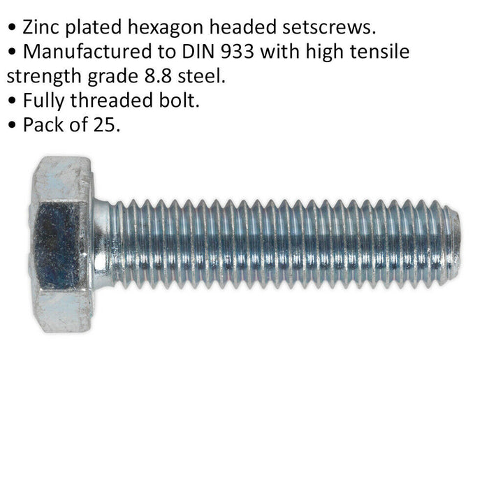 25 PACK HT Setscrew - M10 x 40mm - Grade 8.8 Zinc - Fully Threaded - DIN 933 Loops