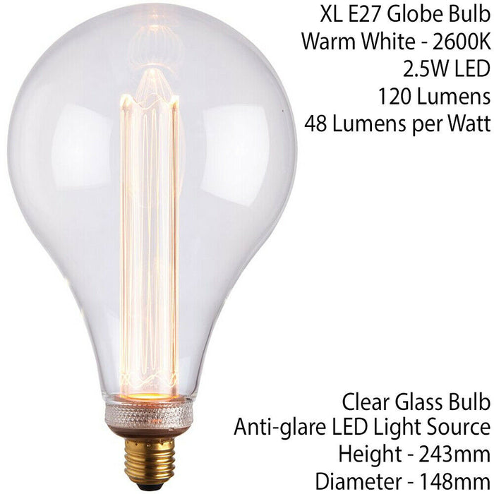VINTAGE LED Filament Light Bulb CLEAR GLASS E27 Screw 2.5W XL 243mm x 148mm Lamp Loops