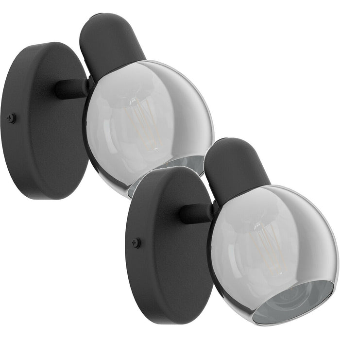 2 PACK Wall Light Colour Black Shade Black Transparent Glass Vaporized E14 10W Loops