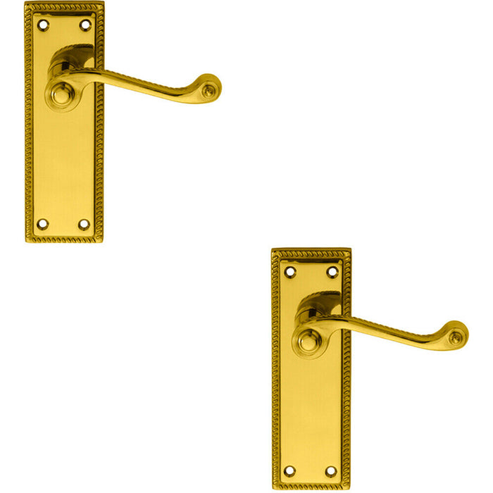2x PAIR Reeded Design Scroll Lever on Latch Backplate 150 x 48mm Polished Brass Loops