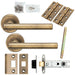 Door Handle & Latch Pack Antique Brass Round T Bar Lever Screwless Round Rose Loops