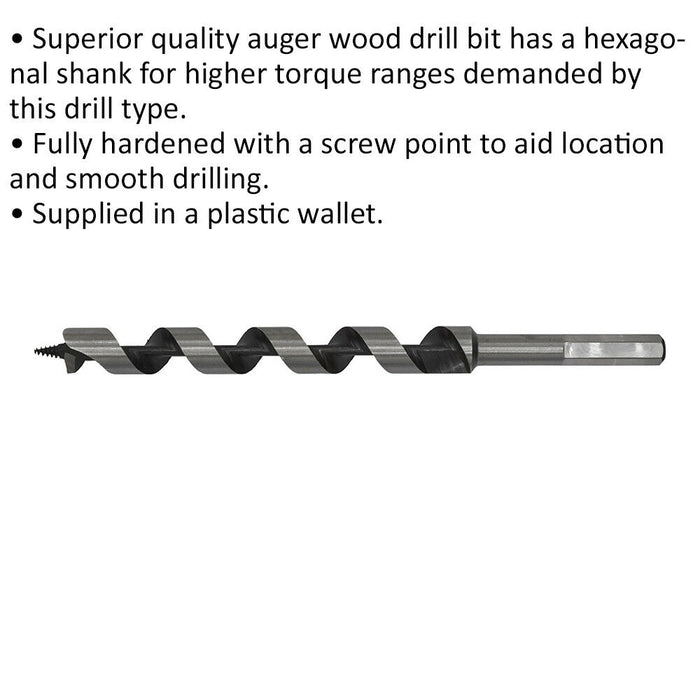 18 x 235mm Hardened Auger Wood Drill Bit - Hexagonal Shank - Woodwork Timber Loops