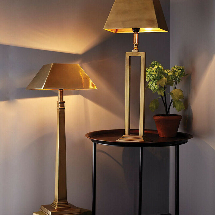 Luxury Table Lamp Solid Brass & Square Shade Metal Square Base Console Light Loops