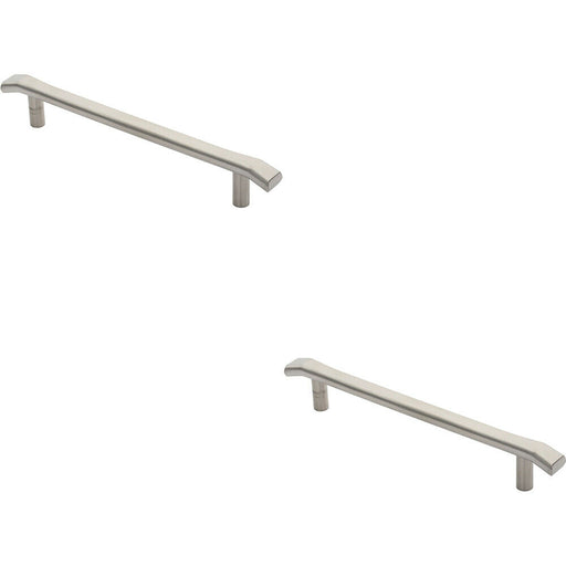 2x Flat Bar Pull Handle with Chamfered Edges 300mm Fixing Centres Satin Steel Loops