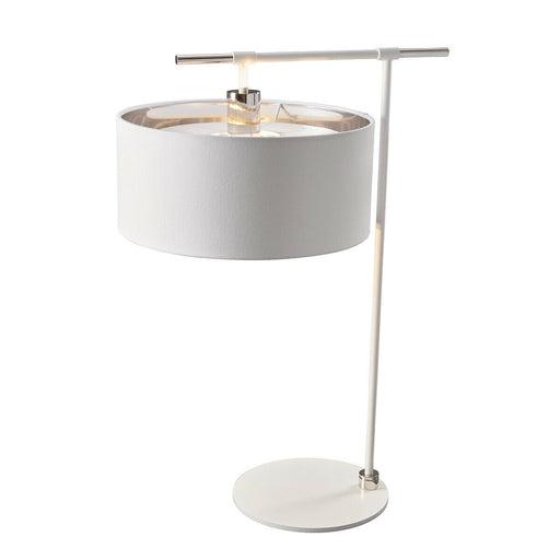 Table Lamp White Silver Metallic Lined Shade Highly Polished Nickel LED E27 60W Loops