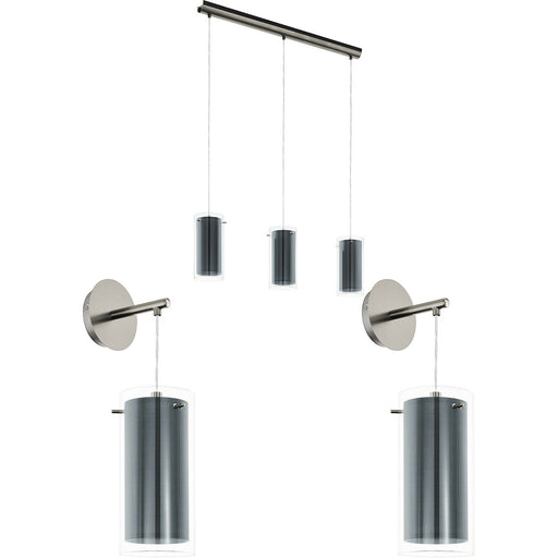 Ceiling Pendant Light & 2x Matching Wall Lights Satin Nickel & Clear Glass Shade Loops