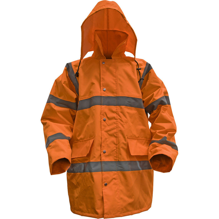 XXL Orange Hi-Vis Motorway Jacket with Quilted Lining - Retractable Hood Loops