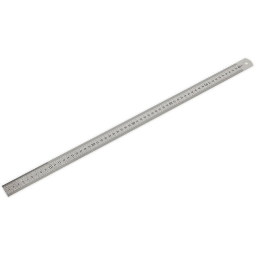 600mm Steel Ruler - Metric & Imperial Markings - Hanging Hole - 24 Inch Rule Loops