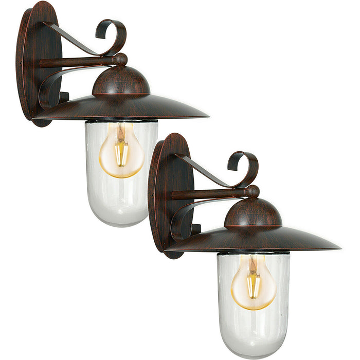 2 PACK IP44 Outdoor Wall Light Antique Brown Steel Fisherman Lamp 1x 60W E27 Loops