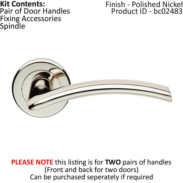 2x PAIR Flat Arched Style Handle on Round Rose Concealed Fix Polished Nickel Loops