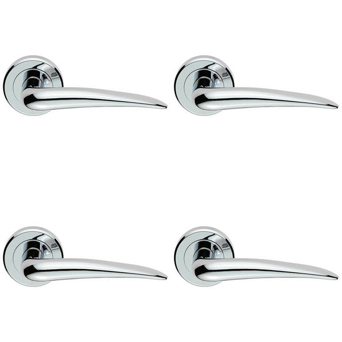4x PAIR Straight Tapered Handle on Round Rose Concealed Fix Polished Chrome Loops