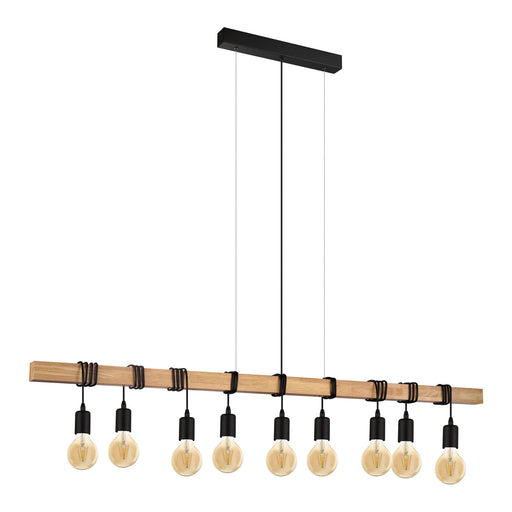 Hanging Ceiling Pendant Light Black & Wood 9x E27 Dining Table Multi Lamp Loops