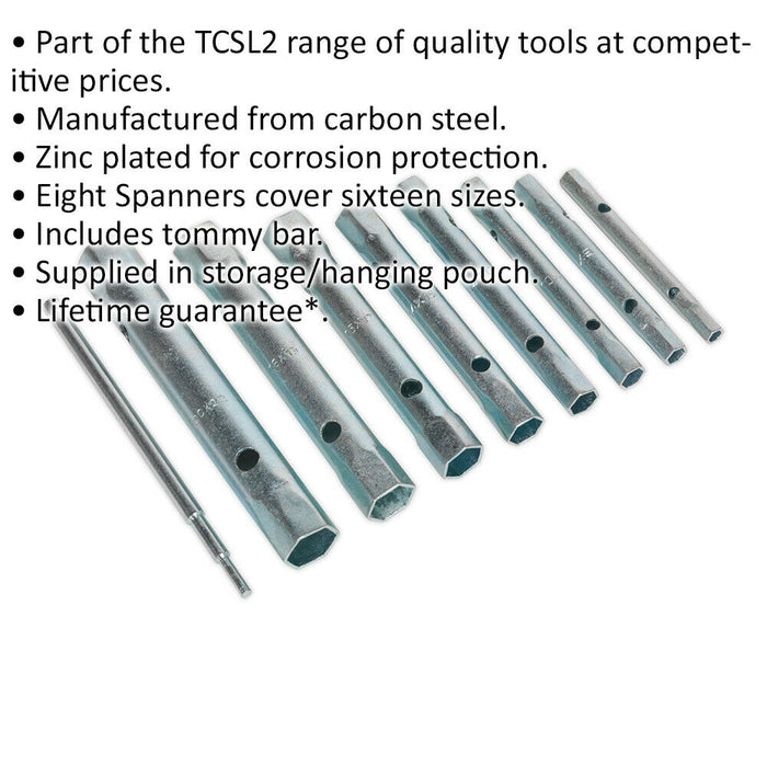 9pc Box Spanner - Double Ended Back Nut Socket Wrench & Tommy T-Bar - HEAVY DUTY Loops