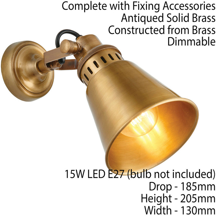 Industrial Adjustable Wall Light Antique Solid Brass Shade Vintage Lamp Fitting Loops