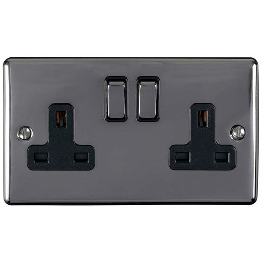 2 Gang Double UK Plug Socket BLACK NICKEL 13A Switched Mains Wall Power Outlet Loops