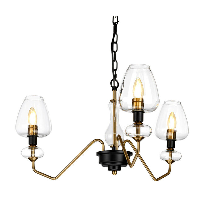 3 Bulb Pendant Light Fitting Aged Brass Finish Charcoal Black Paint LED E14 40W Loops