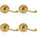 4x PAIR Georgian Scroll Handle on Round Rose Rope Design Pattern Polished Brass Loops