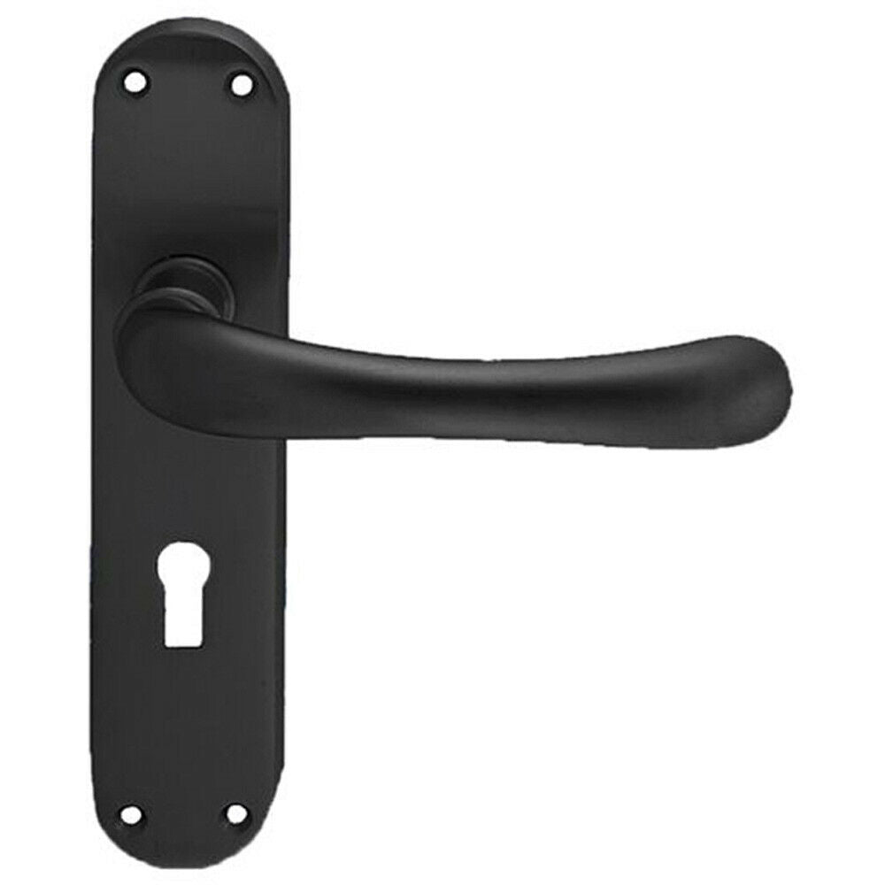 PAIR Smooth Rounded Handle on Shaped Lock Backplate 185 x 42mm Matt Bl ...