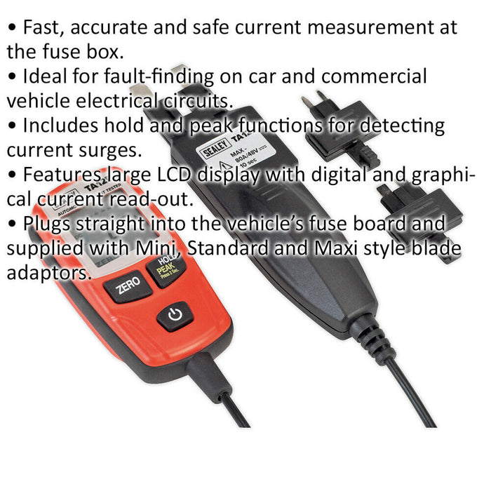 80A Automotive Current Tester - Mini Standard & Maxi Blade Fuses - LCD Display Loops