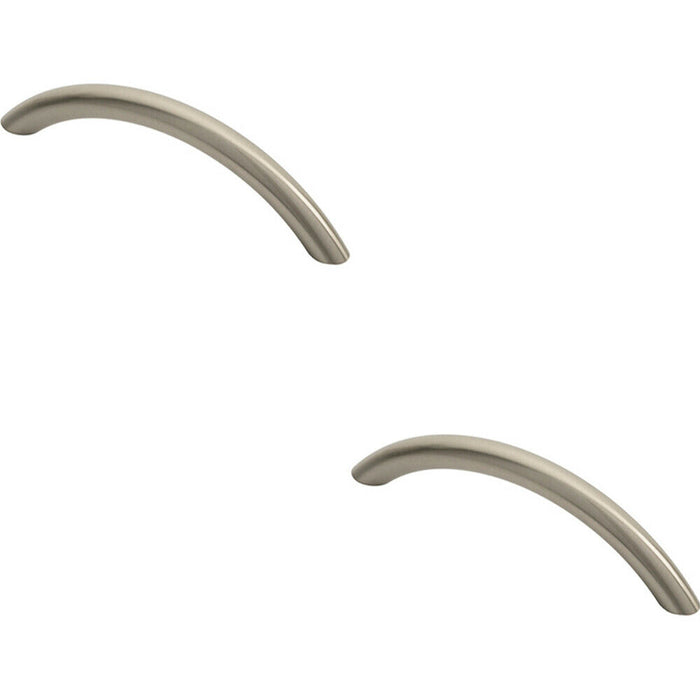 2x Curved Bow Cabinet Pull Handle 119 x 10mm 96mm Fixing Centres Satin Nickel Loops