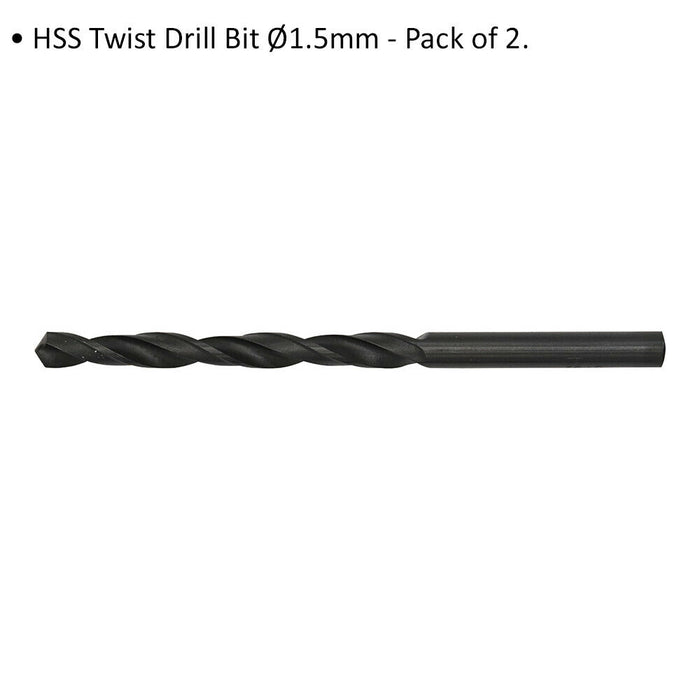 2 PACK HSS Twist Drill Bit - 1.5mm x 30mm - High Speed Steel - Metal Drilling Loops