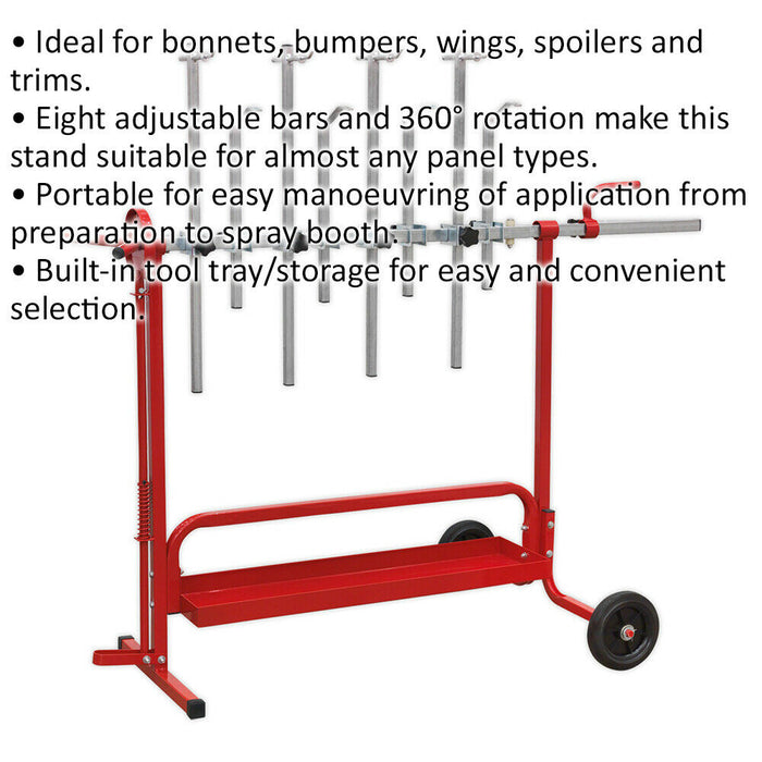 Rotating Universal Panel Stand - 90kg Weight Limit - Tool Storage Tray Loops