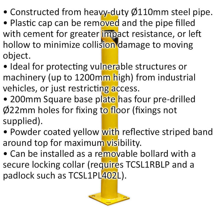 1200mm Anti-Collision Safety Bollard - Car Park / Warehouse Floor Mounted Post Loops