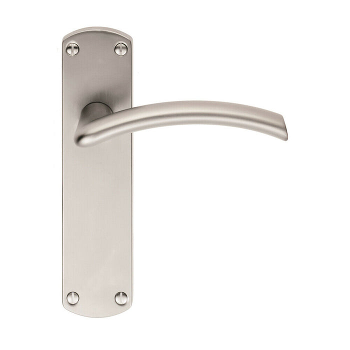 4x Arched Lever on Latch Backplate Door Handle 170 x 42mm Satin Chrome Loops