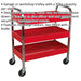 Heavy Duty 3 Level Workshop Trolley - 50kg Per Shelf - Four Castor Wheels Loops