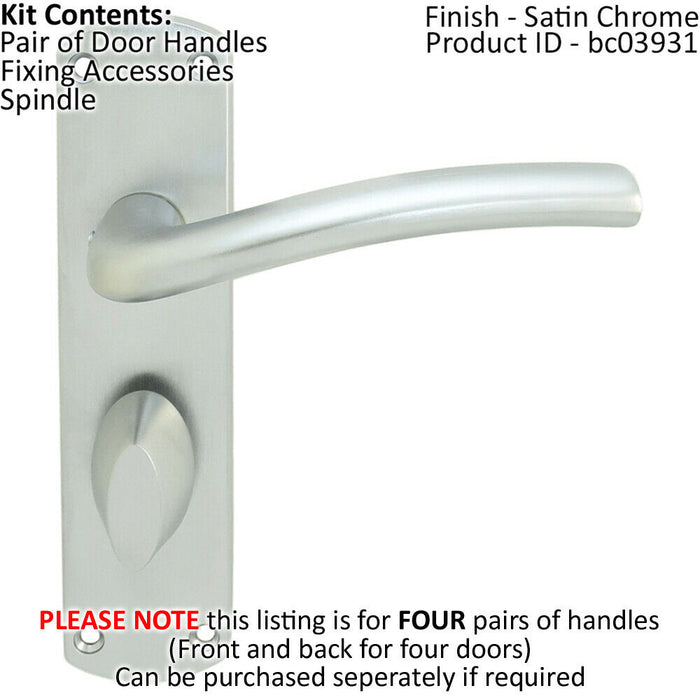 4x Rounded Curved Bar Handle on Bathroom Backplate 170 x 42mm Satin Chrome Loops