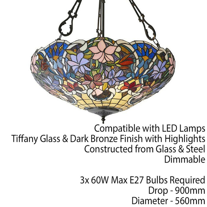 Tiffany Glass Hanging Ceiling Pendant Light Bronze Flower Bowl Lamp Shade i00151 Loops