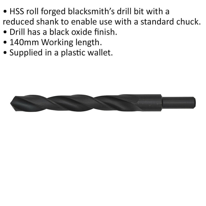 18.5 x 200mm HSS Roll Forged Blacksmith Drill Bit - Reduced Shank - 140mm Flute Loops