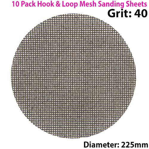 10x 40 Grit Silicon Carbide Mesh 225mm Round Sanding Discs Hook & Loop Backing Loops