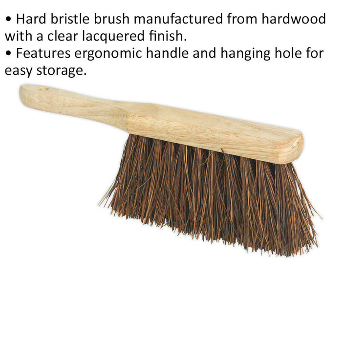 11 Inch Hard Bristled Hand Brush - Ergonomic Hardwood Handle - Hanging Hole Loops
