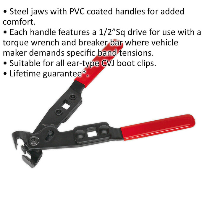 HEAVY DUTY Ear Type CVJ Boot Clip Pliers - Torque Wrench & Breaker Bar Slots Loops