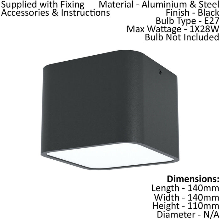 2 PACK Wall / Ceiling Light Black Square Accent Downlight 1x 28W E27 Bulb Loops
