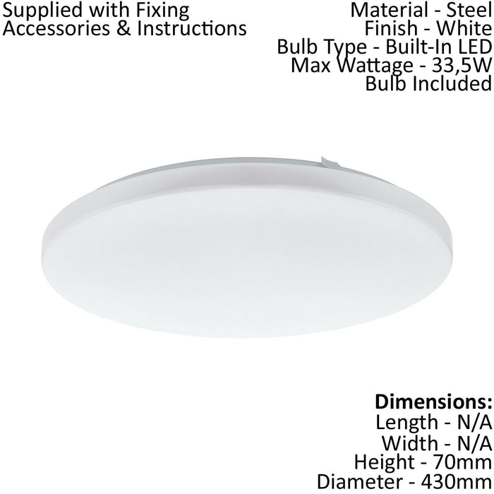 Wall Flush Ceiling Light Colour White Shade White Plastic Bulb LED 33.5W Loops