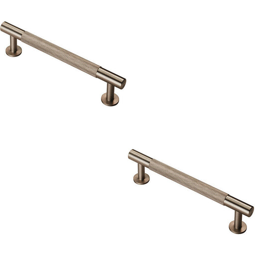 2x Knurled Bar Door Pull Handle 158 x 13mm 128mm Fixing Centres Satin Nickel Loops
