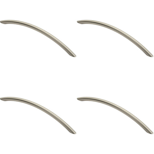 4x Curved Bow Cabinet Pull Handle 226 x 10mm 192mm Fixing Centers Satin Nickel Loops