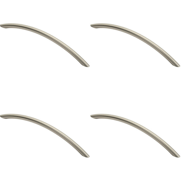 4x Curved Bow Cabinet Pull Handle 226 x 10mm 192mm Fixing Centers Satin Nickel Loops