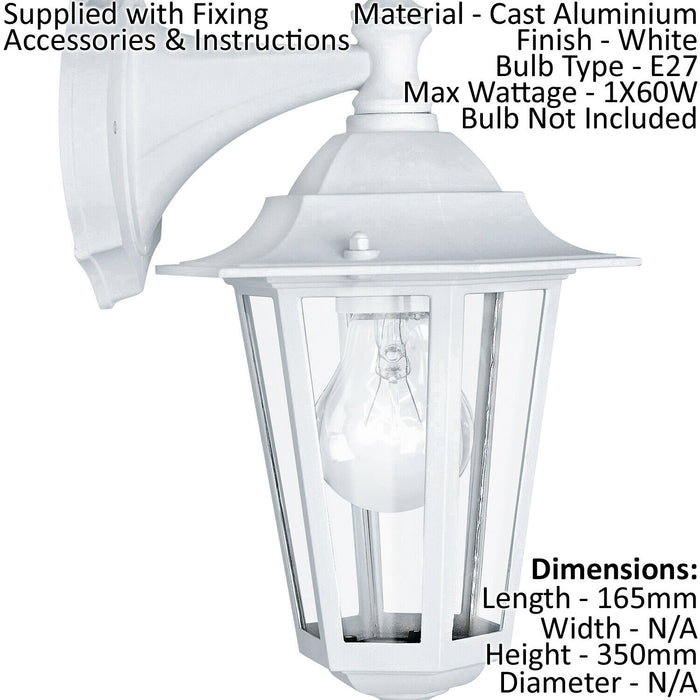 IP44 Outdoor Wall Light White Aluminium Lantern 1 x 60W E27 Bulb Porch Lamp Loops